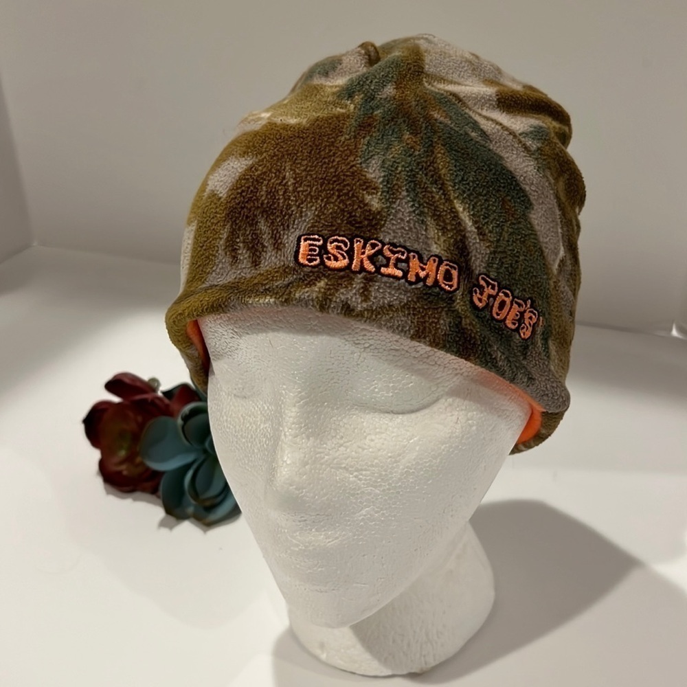 Eskimo Joes Mens Reversible Fleece Beanie Camouflage Orange